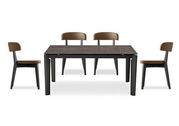 Connubia  Rosa 130cm Small Extending Dining Table with Bronze Ceramic Top and Graphite Wooden Legs and 4 Siren Chairs  Tobacco | Bed Sava