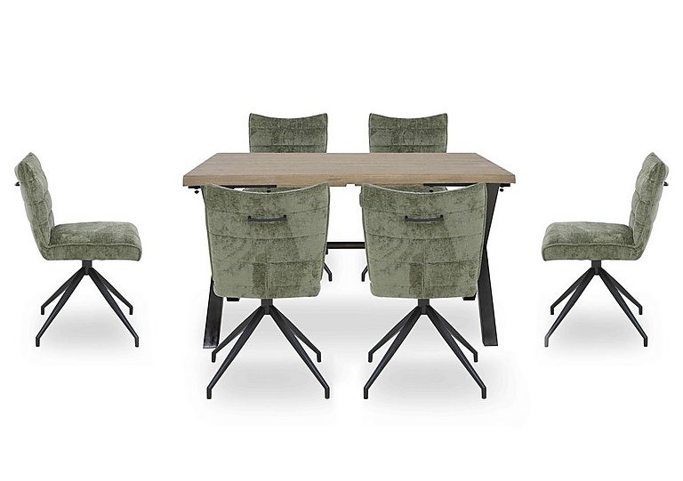 Saturn Small Straight Edge Dining Table and 6 Swivel Chairs - Green