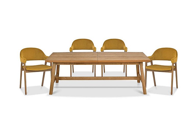 Stratford Large Extending Dining Table with 4 Fabric Dining Arm Chairs - Mustard Velvet
