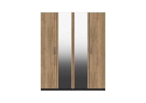 London Bedrooms Waterloo  4 Door Wardrobe with 2 Mirrors  Graphite and Natural Rustic Oak | Bed Sava