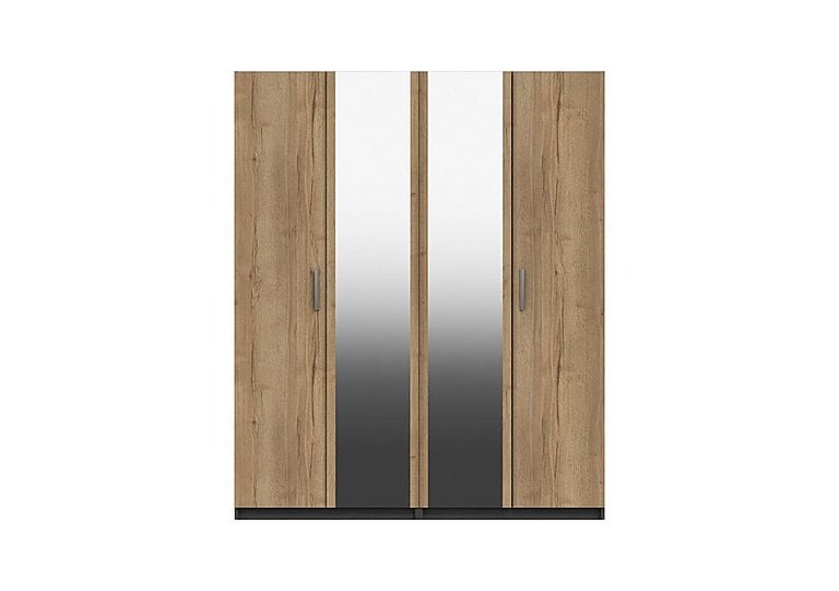 London Bedrooms Waterloo  4 Door Wardrobe with 2 Mirrors  Graphite and Natural Rustic Oak | Bed Sava