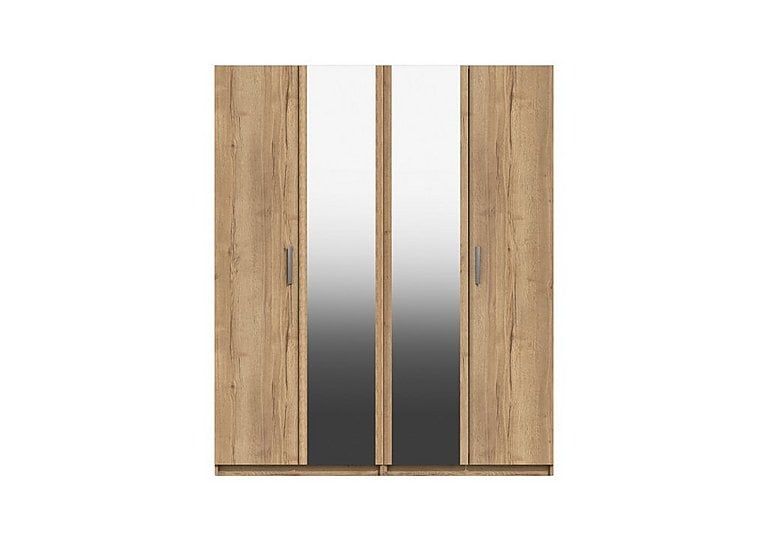 London Bedrooms Waterloo  4 Door Wardrobe with 2 Mirrors  Natural Rustic Oak | Bed Sava