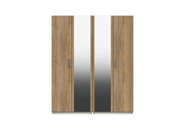 London Bedrooms Waterloo  4 Door Wardrobe with 2 Mirrors  White and Natural Rustic Oak | Bed Sava