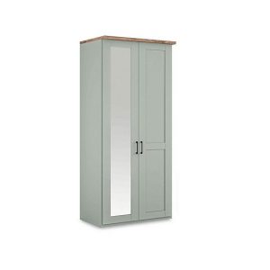 Wiemann  Adeline 2 Door Hinged Wardrobe With Left Hand Mirror  Sage | Bed Sava