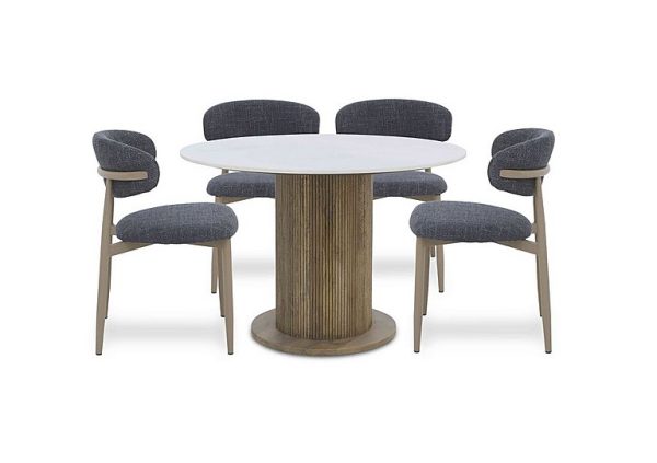 Aimar Round Dining Table and 4 Open Back Chairs  Dark Grey | Bed Sava