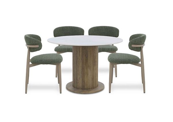 Aimar Round Dining Table and 4 Open Back Chairs  Green | Bed Sava