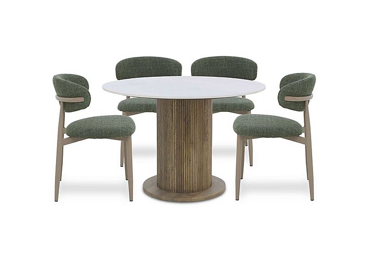 Aimar Round Dining Table and 4 Open Back Chairs - Green