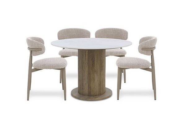 Aimar Round Dining Table and 4 Open Back Chairs | Bed Sava