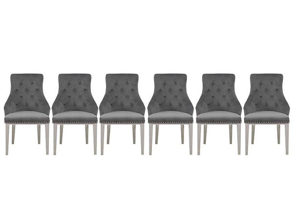 Dolce Set of 6 Button Back Dining Chairs  Silver | Bed Sava