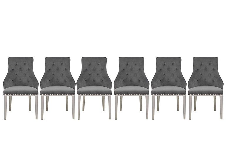 Dolce Set of 6 Button Back Dining Chairs - Silver