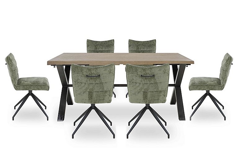 Saturn Large Straight Edge Dining Table and 6 Swivel Chairs - Green