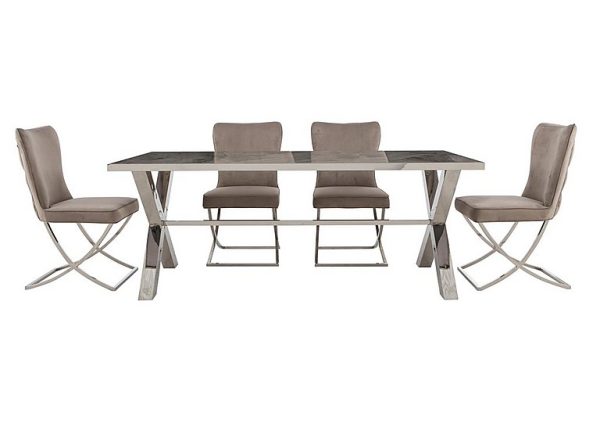 Vanquish Large Dining Table and 4 Chairs  Taupe | Bed Sava