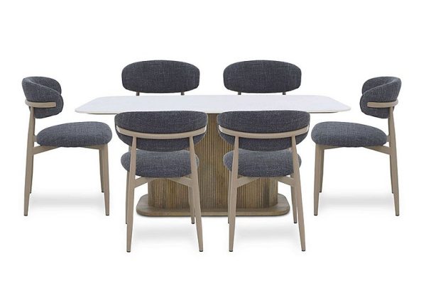 Aimar Rectangular Dining Table and 6 Open Back Chairs  Dark Grey | Bed Sava