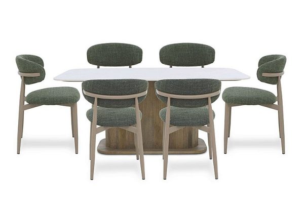Aimar Rectangular Dining Table and 6 Open Back Chairs  Green | Bed Sava