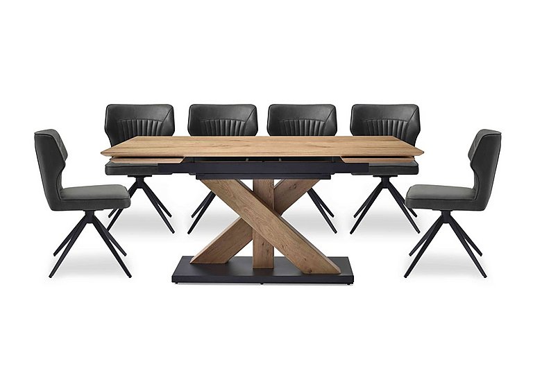 Aydin Large Extending Dining Table with 6 Swivel Chairs - Dark Grey