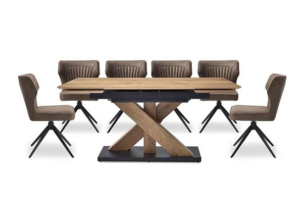 Aydin Large Extending Dining Table with 6 Swivel Chairs  Light Brown | Bed Sava