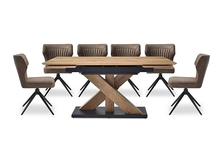 Aydin Large Extending Dining Table with 6 Swivel Chairs - Light Brown