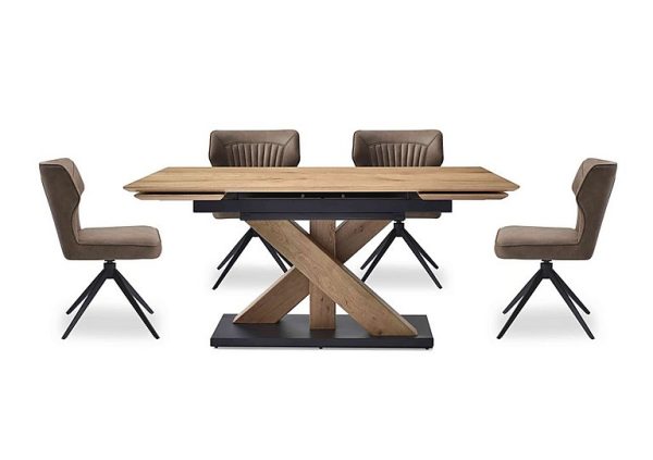 Aydin Large Extending Dining Table with 4 Swivel Chairs  Light Brown | Bed Sava