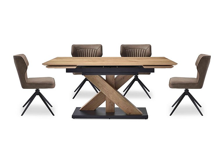 Aydin Large Extending Dining Table with 4 Swivel Chairs - Light Brown