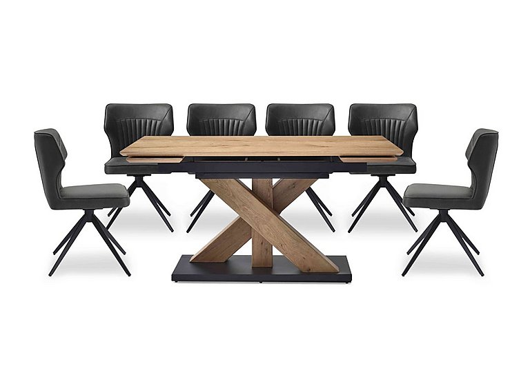 Aydin Small Extending Dining Table with 6 Swivel Chairs - Dark Grey