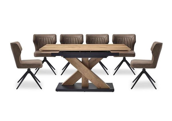 Aydin Small Extending Dining Table with 6 Swivel Chairs  Light Brown | Bed Sava