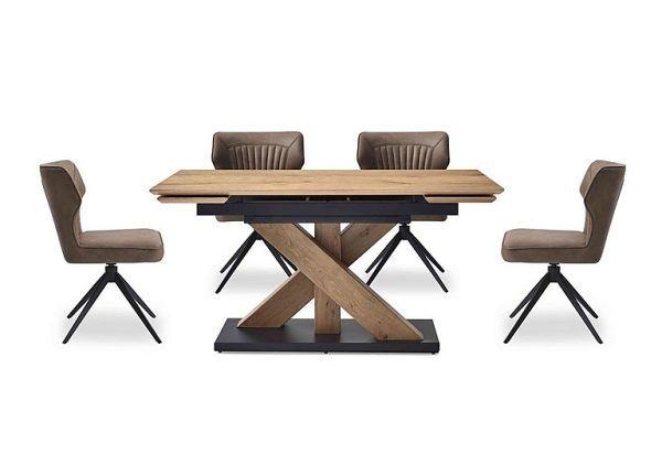 Aydin Small Extending Dining Table with 4 Swivel Chairs  Light Brown | Bed Sava