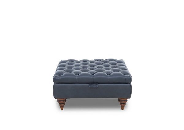 Columbus Leather Large Storage Footstool with Wooden Feet | Bed Sava