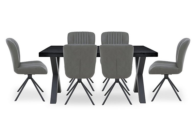 Bodahl - Compact Terra Straight Edge Dining Table with 6 Grey Swivel Chairs