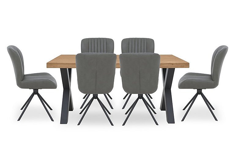 Bodahl - Compact Terra Straight Edge Dining Table with 6 Grey Swivel Chairs - Natura Bianca