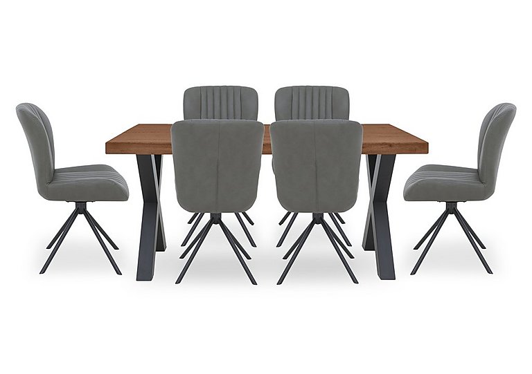 Bodahl - Compact Terra Straight Edge Dining Table with 6 Grey Swivel Chairs - Old Bassano