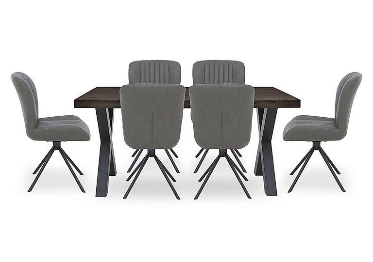 Bodahl - Compact Terra Straight Edge Dining Table with 6 Grey Swivel Chairs - Smoked