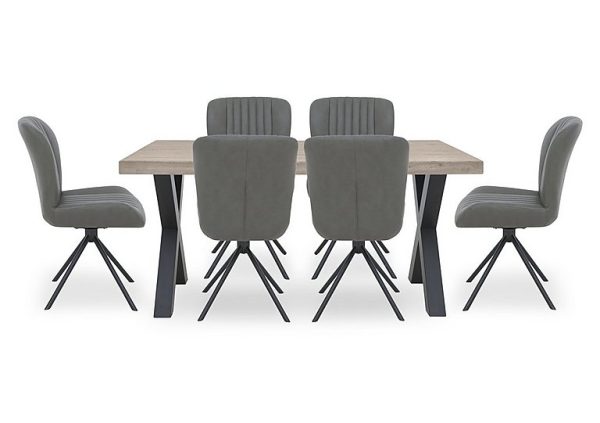 Bodahl  Compact Terra Straight Edge Dining Table with 6 Grey Swivel Chairs  White Wash | Bed Sava
