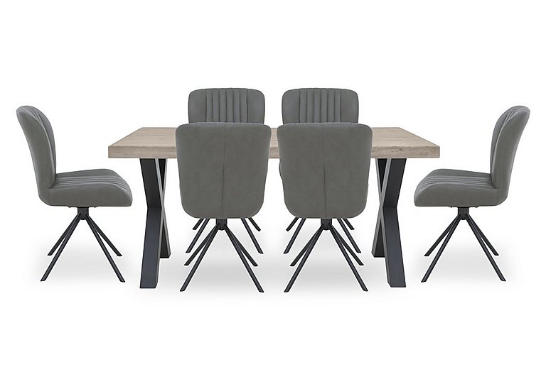 Bodahl - Compact Terra Straight Edge Dining Table with 6 Grey Swivel Chairs - White Wash