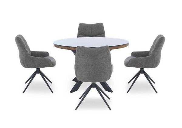 Kiara Round Dining Table with 4 Swivel Fabric Chairs | Bed Sava