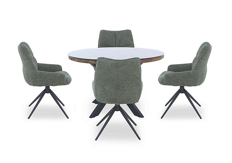 Kiara Round Dining Table with 4 Swivel Fabric Chairs - Forest