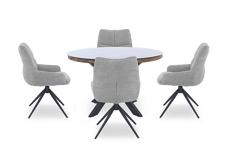 Kiara Round Dining Table with 4 Swivel Fabric Chairs - Taupe