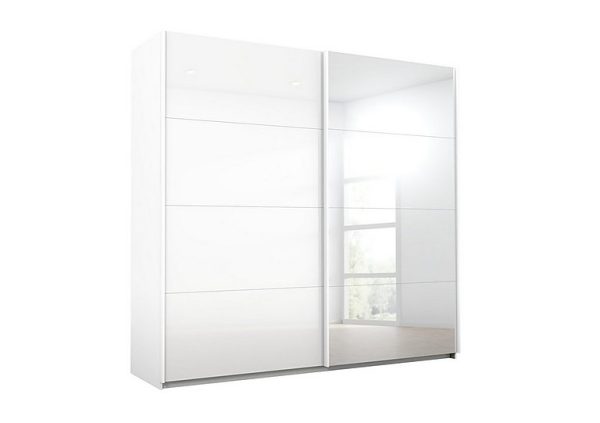 Rauch  Lima 226cm 2 Door Sliding Wardrobe with 1 Glass and 1 Mirror Door 210cm Tall  White | Bed Sava