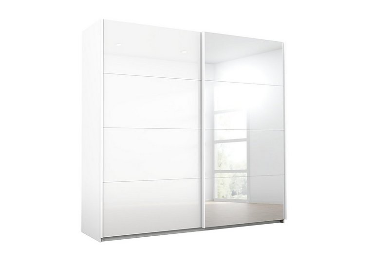 Rauch - Lima 226cm 2 Door Sliding Wardrobe with 1 Glass and 1 Mirror Door 210cm Tall - White