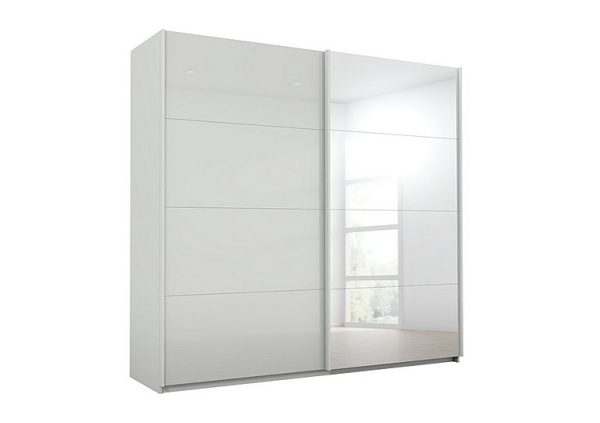 Rauch  Lima 226cm 2 Door Sliding Wardrobe with 1 Glass and 1 Mirror Door 210cm Tall  Grey | Bed Sava