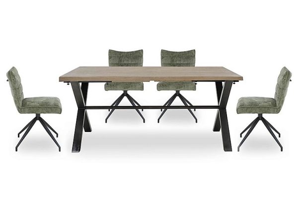Saturn Large Straight Edge Dining Table and 4 Swivel Chairs  Green | Bed Sava