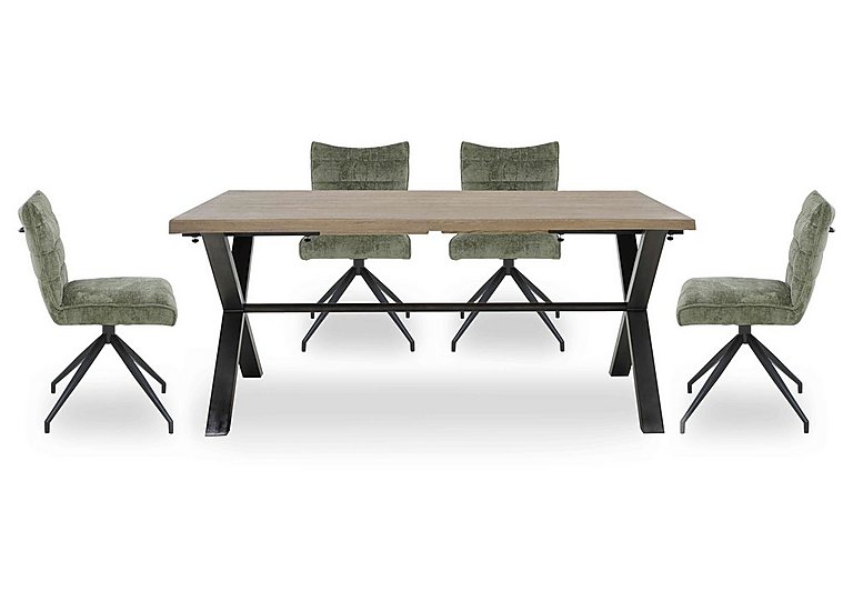 Saturn Large Straight Edge Dining Table and 4 Swivel Chairs - Green