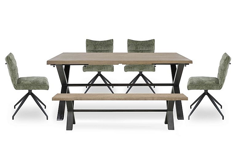 Saturn Large Straight Edge Dining Table with a Bench and 4 Swivel Chairs - Green