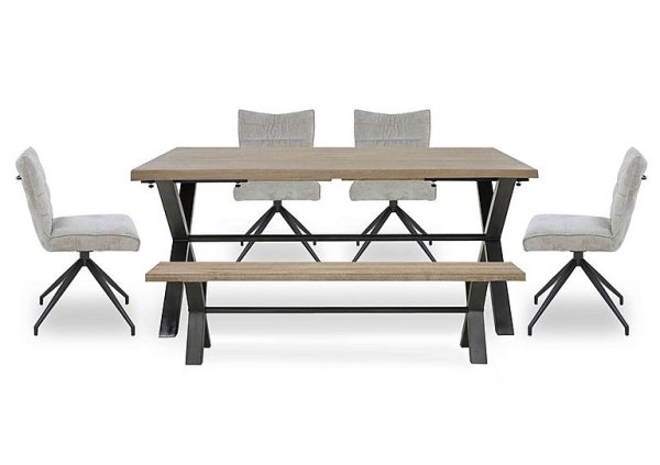 Saturn Large Straight Edge Dining Table with a Bench and 4 Swivel Chairs | Bed Sava