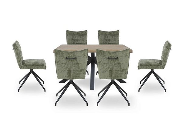 Saturn Small Live Edge Dining Table and 6 Swivel Chairs  Green | Bed Sava