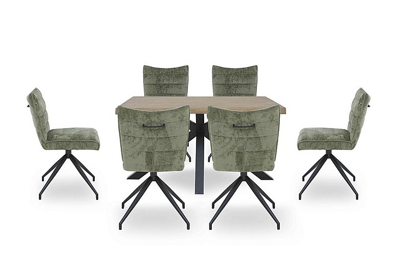 Saturn Small Live Edge Dining Table and 6 Swivel Chairs - Green