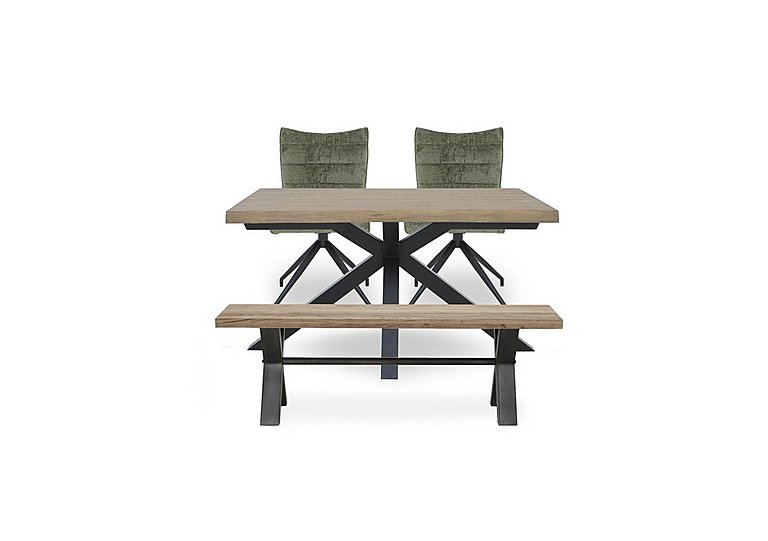 Saturn Small Live Edge Dining Table with a Bench and 2 Swivel Chairs - Green