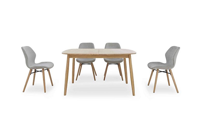 Stockholm Small Extending Dining Table and 4 Upholstered Chairs - Light Oak