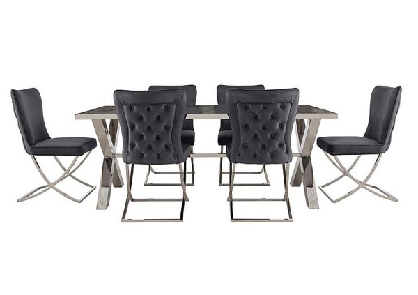 Vanquish Large Dining Table and 6 Chairs  Grey | Bed Sava