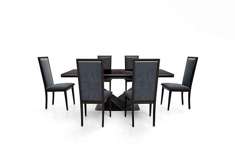 Vita Extending Dining Table and 6 Wooden Chairs with Plain Upholstered Backs - 260-cm - Miraglio Charcoal