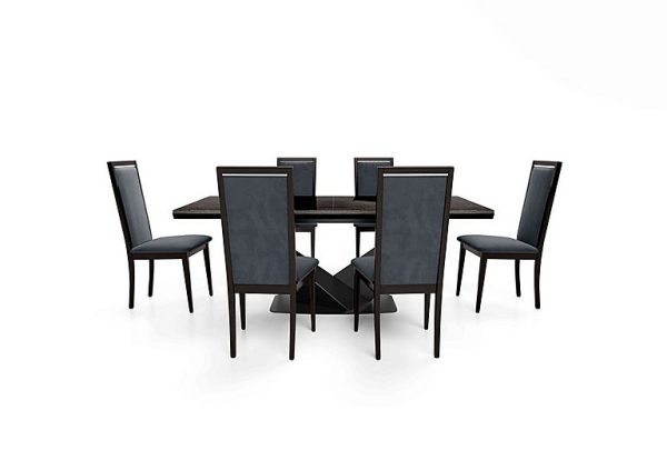 Vita Extending Dining Table and 6 Wooden Chairs with Plain Upholstered Backs  300 cm  Miraglio Charcoal | Bed Sava